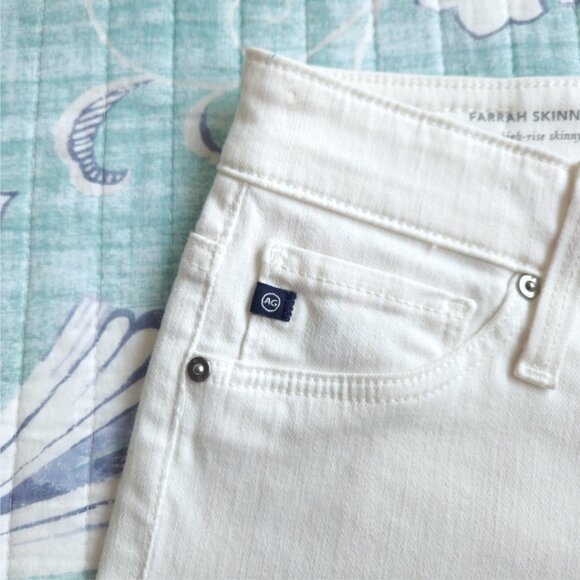 AG Farrah High Rise Raw Hem Ankle Skinny Jeans in White • 23 - Picture 5 of 9
